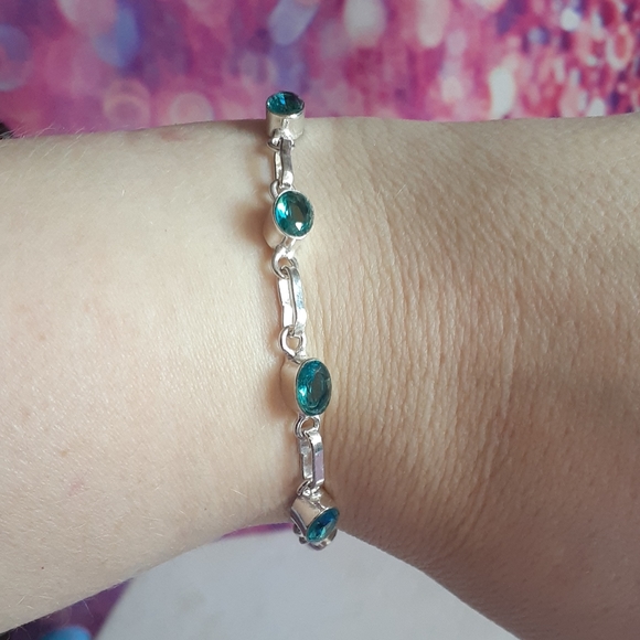 Genuine AAA Oval Aquamarine S925 Silver Bracelet - Picture 4 of 10